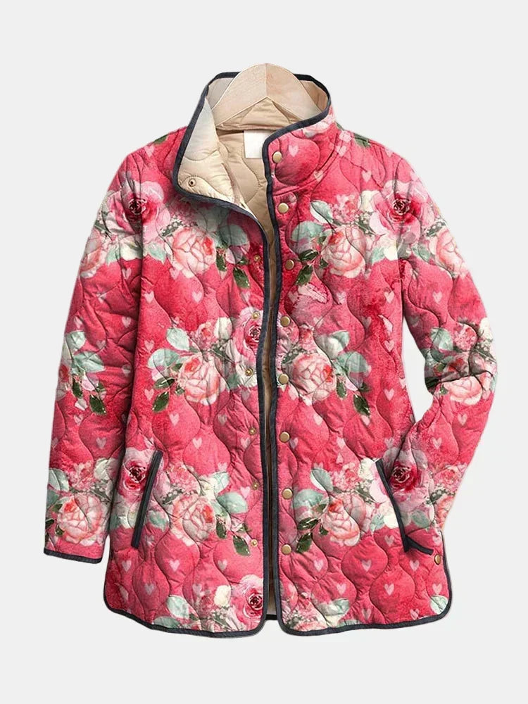 Laverne™ | Charming Pink Floral Print Quilted Jacket