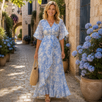 Camille | Floral Wrap Maxi Dress with Flutter Sleeves