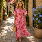 Camille | Floral Wrap Maxi Dress with Flutter Sleeves