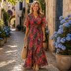 Camille | Floral Wrap Maxi Dress with Flutter Sleeves