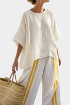 Anselor | Elegant Yellow Striped Top & Wide-Leg Pants