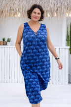 Wood Block Palm Cotton Maxi Dress